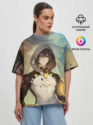 Женская футболка оверсайз / Чжун Ли, Zhongli, Genshin Impact