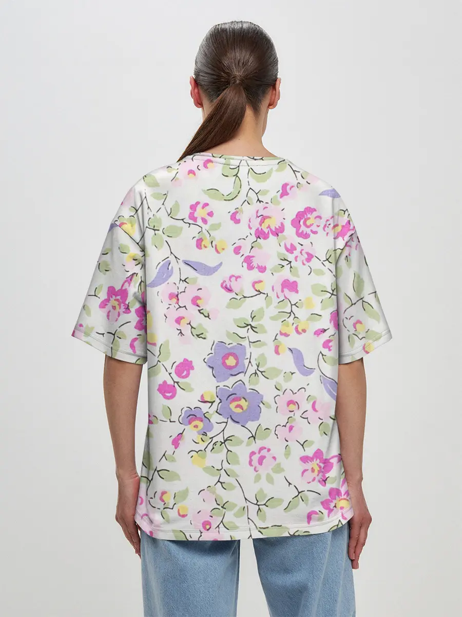 Женская футболка оверсайз / Яркие весенние цветы