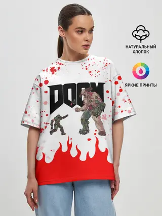 Женская футболка оверсайз / Doomguy vs Cyberdemon