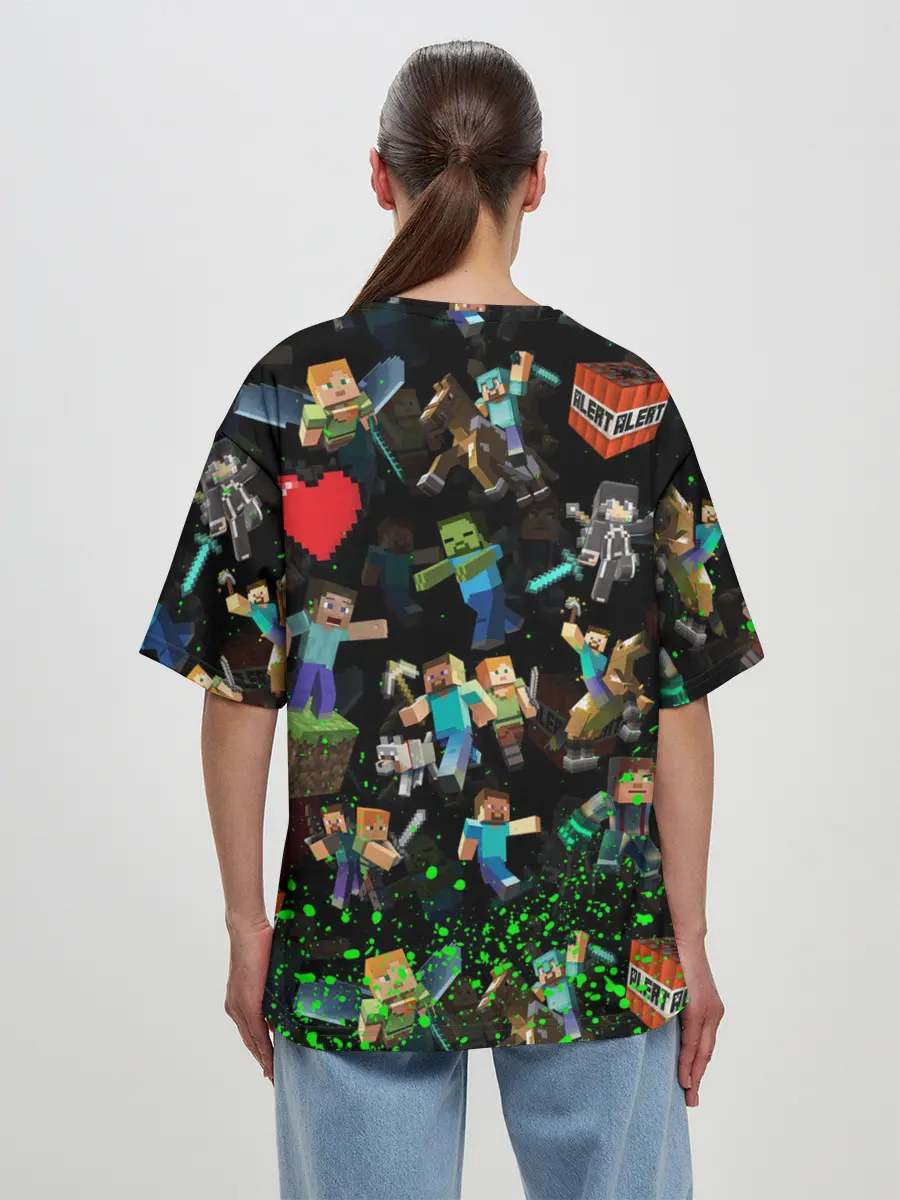 Женская футболка оверсайз / МАЙНКРАФТ ПАТТЕРН ГЕРОИ ИГРЫ