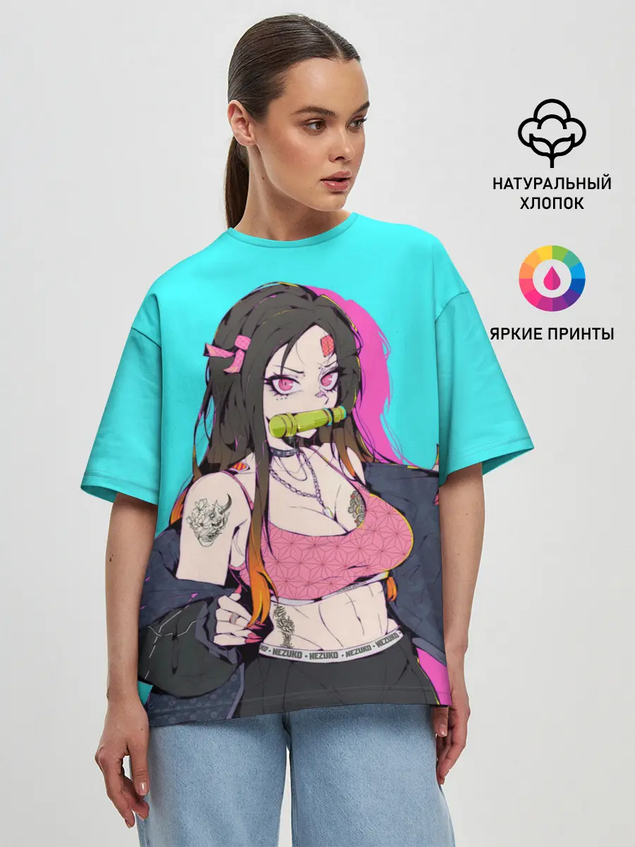 Женская футболка оверсайз / Стильная Нэезуко