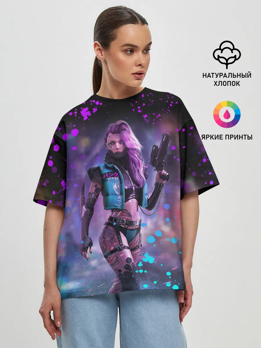 Женская футболка оверсайз / CYBERPUNK 2077 NEON | КИБЕРПАНК НЕОН