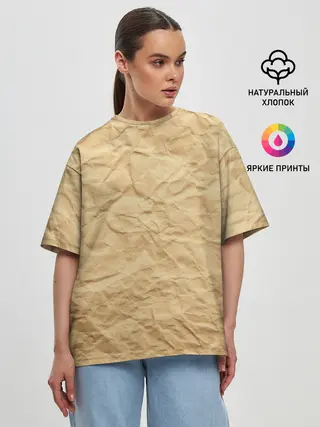 Женская футболка оверсайз / БУМАЖНАЯ ТЕКСТУРА