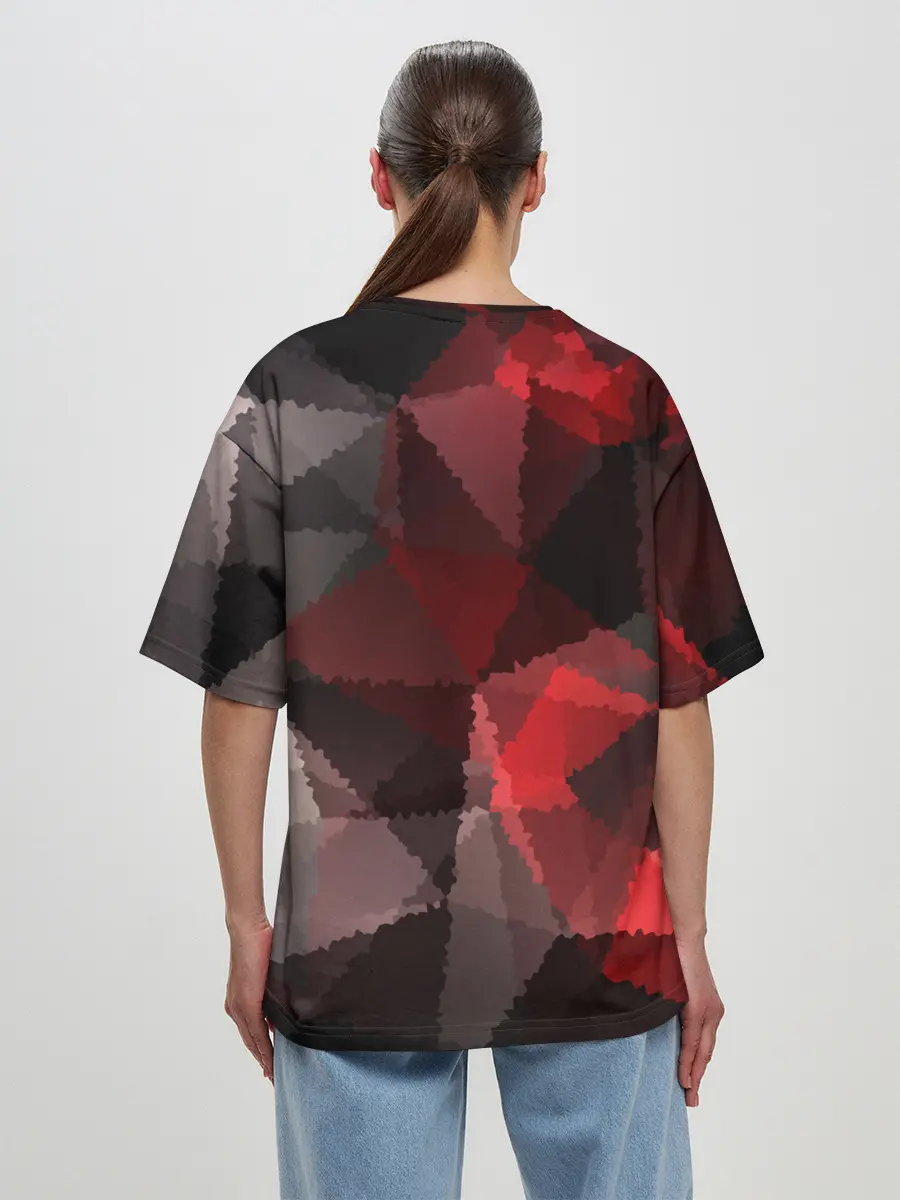 Женская футболка оверсайз / Серо-красная абстракция