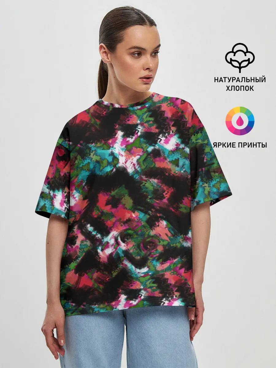 Женская футболка оверсайз / Гранжевый абстрактный узор