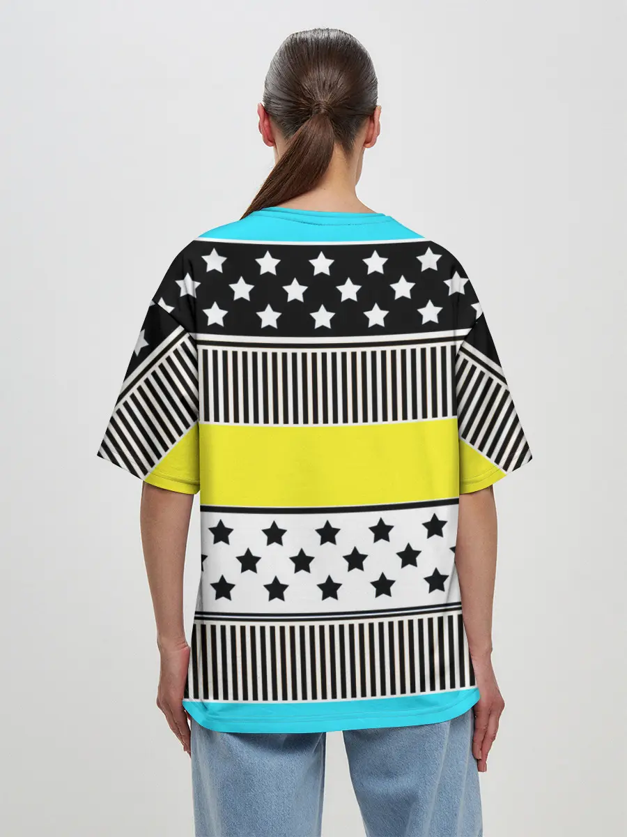 Женская футболка оверсайз / Неоновый яркий полосатый узор