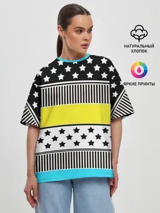 Женская футболка оверсайз / Неоновый яркий полосатый узор