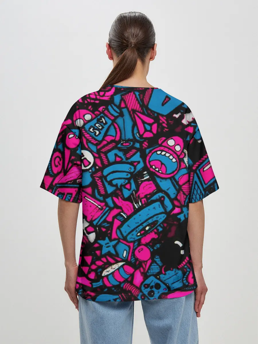 Женская футболка оверсайз / Мультяшные кислотные картинки