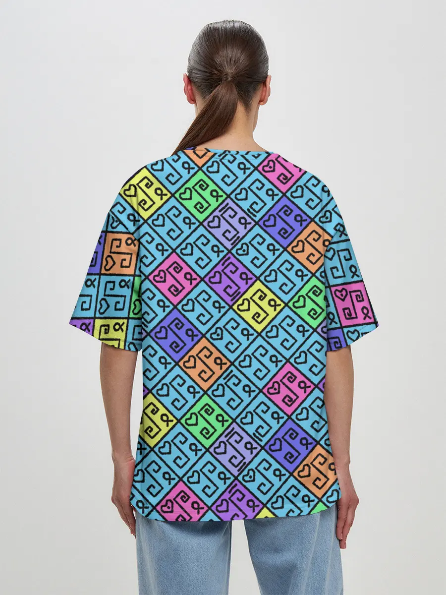 Женская футболка оверсайз / Неоновый яркий абстрактный узо