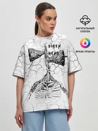 Женская футболка оверсайз / Сиреноголовый Трещины Надпись