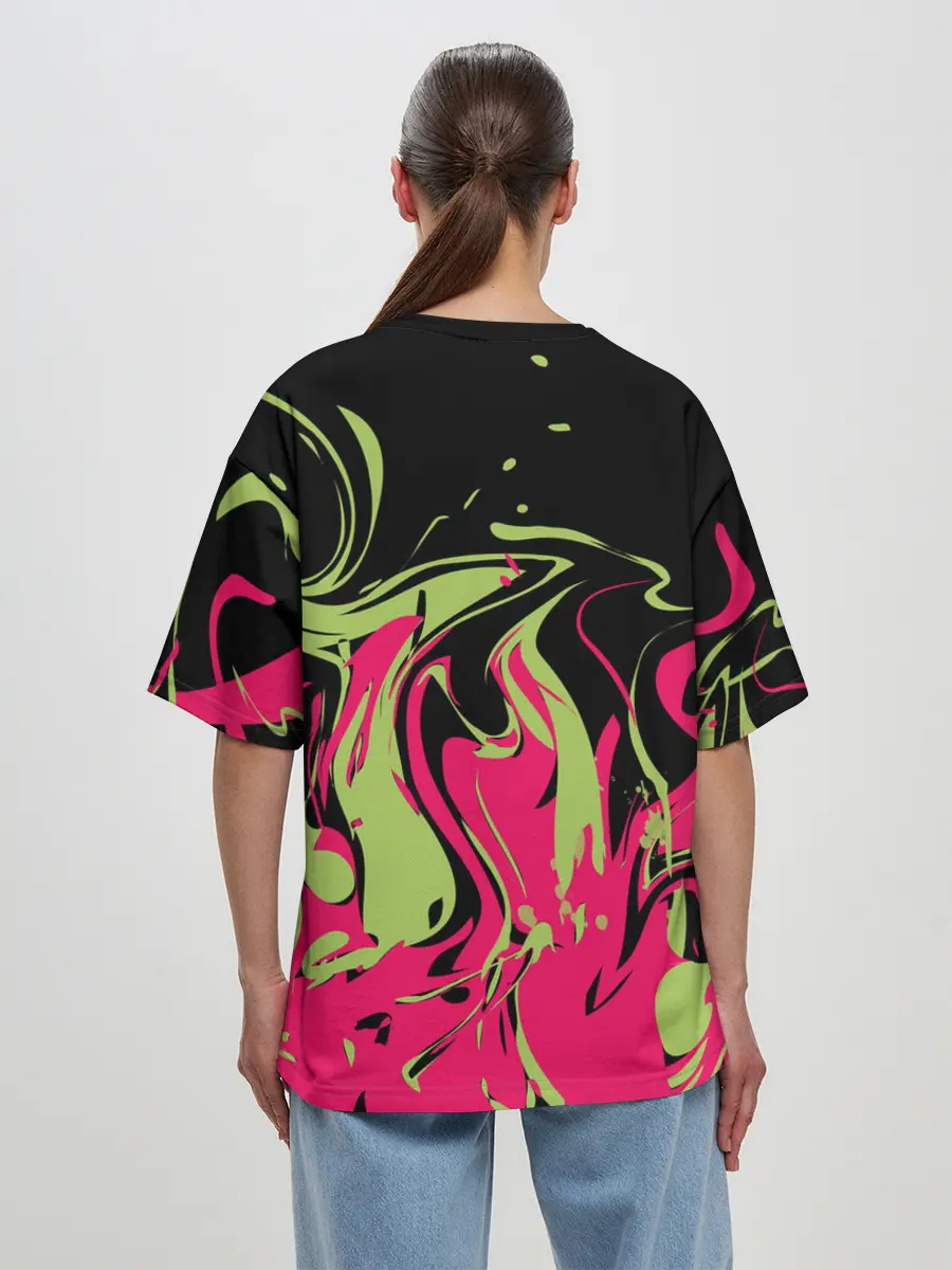 Женская футболка оверсайз / Черно малиновый абстрактный