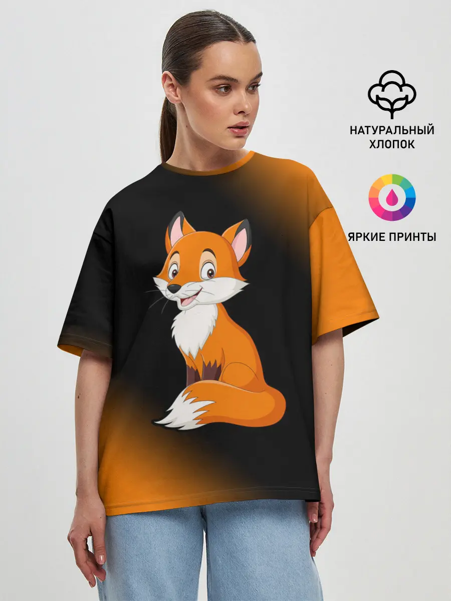 Женская футболка оверсайз / Лисичка - Градиент