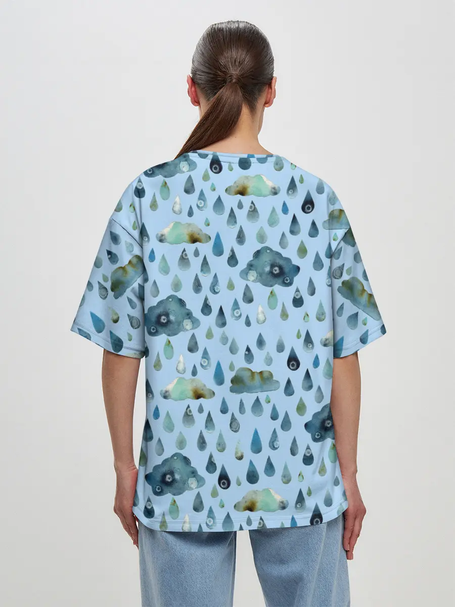 Женская футболка оверсайз / Дождливая осень.Тучки и дождь