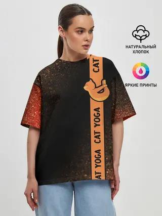 Женская футболка оверсайз / Йога Кошка - Шум