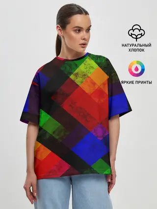 Женская футболка оверсайз / Яркий геометрический узор