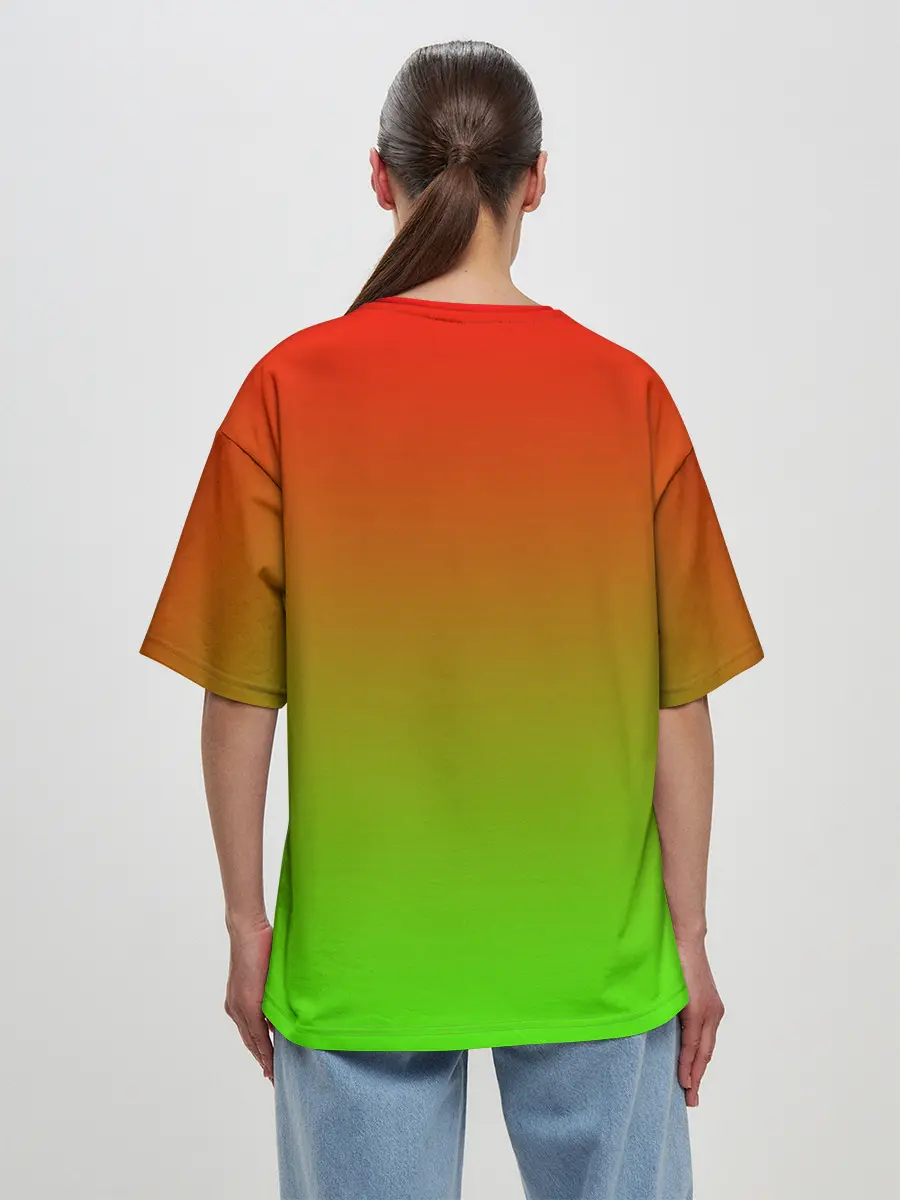 Женская футболка оверсайз / Градиент Яблоко