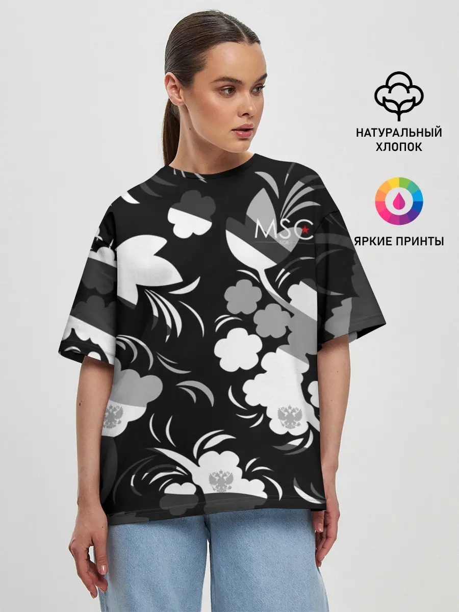 Женская футболка оверсайз / Russia | Камуфляж белый