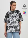 Женская футболка оверсайз / Черно-белый узор. Маки.