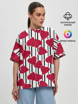 Женская футболка оверсайз / Полосатый узор сердце