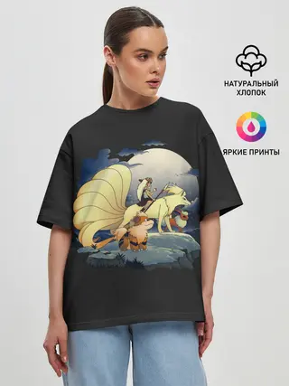 Женская футболка оверсайз / Принцесса Мононоке х Покемоны