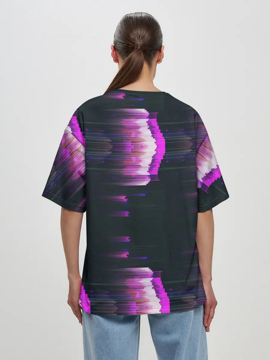 Женская футболка оверсайз / Розовый глитч