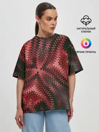 Женская футболка оверсайз / Серо-коричневый узор