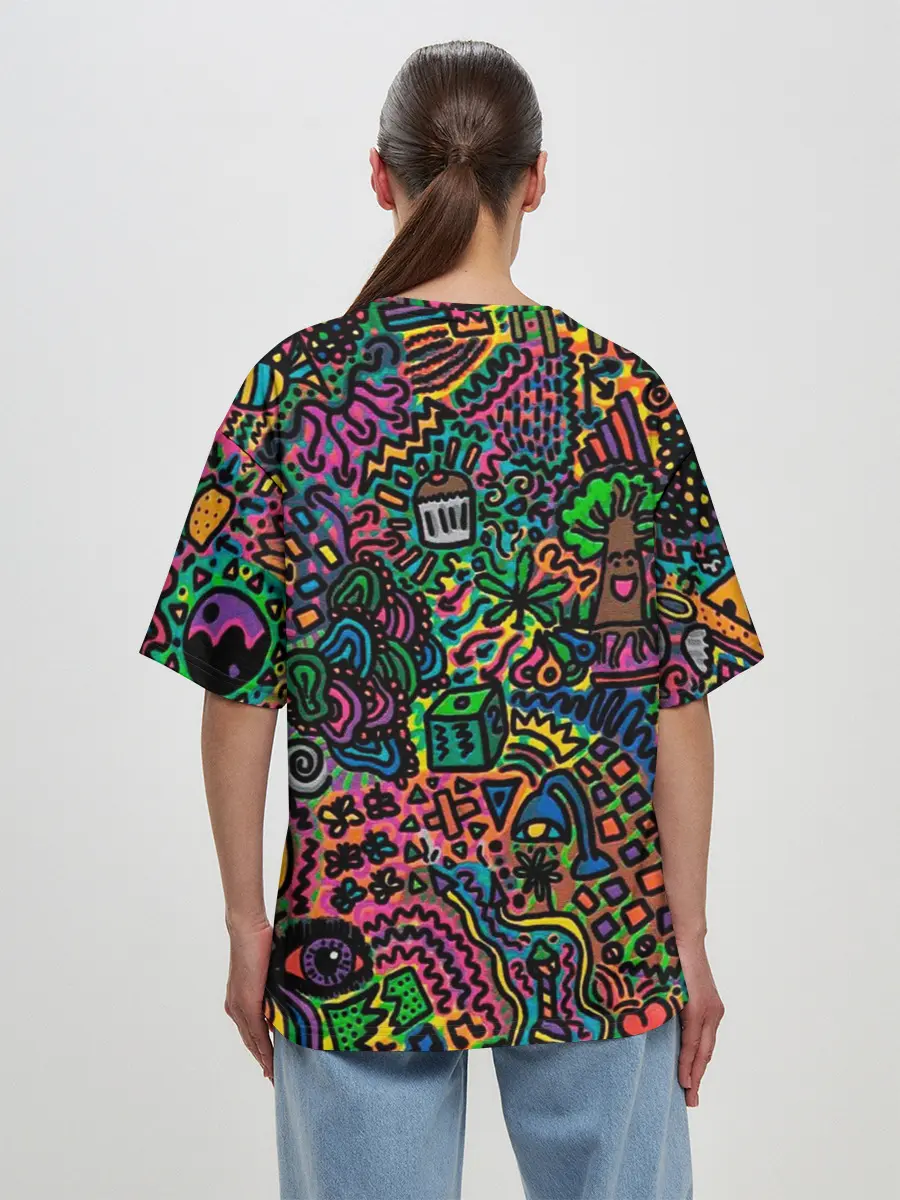 Женская футболка оверсайз / Кислотные узоры психоделика