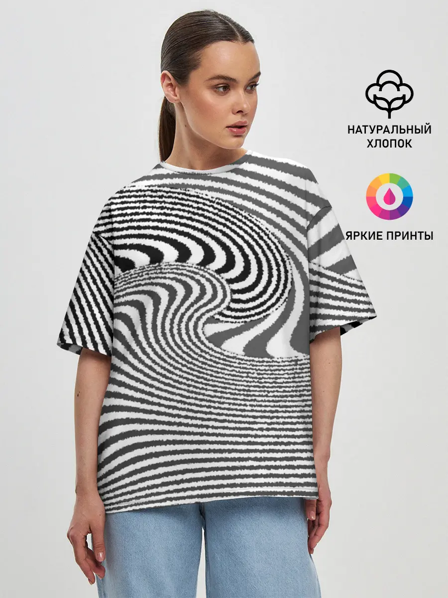 Женская футболка оверсайз / Черно белый мозаичный узор