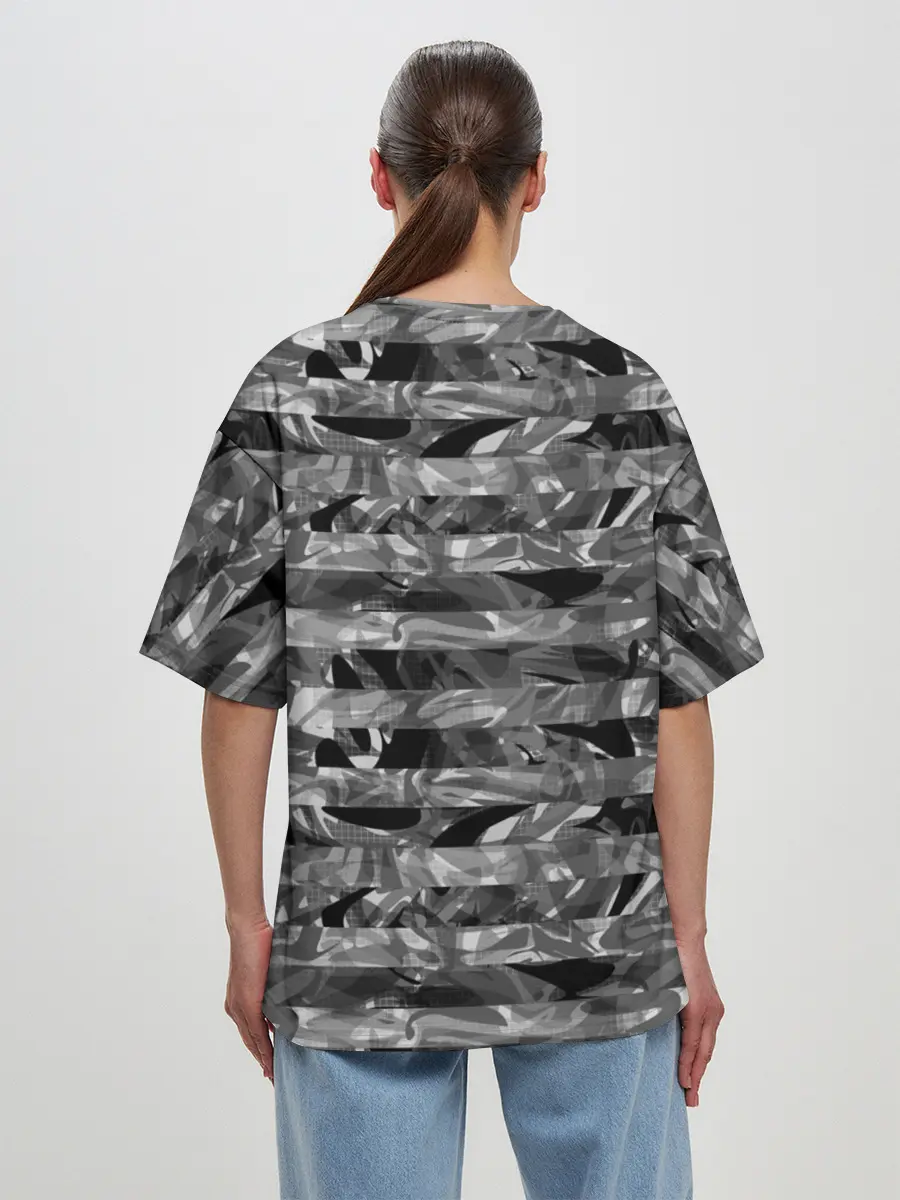 Женская футболка оверсайз / Черно -белый полосатый узор