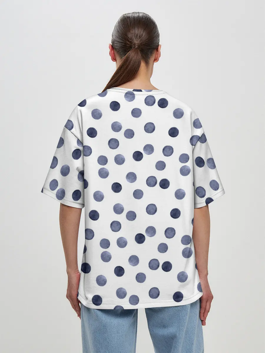 Женская футболка оверсайз / Акварельный синий горох