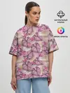 Женская футболка оверсайз / Розовый тропический узор