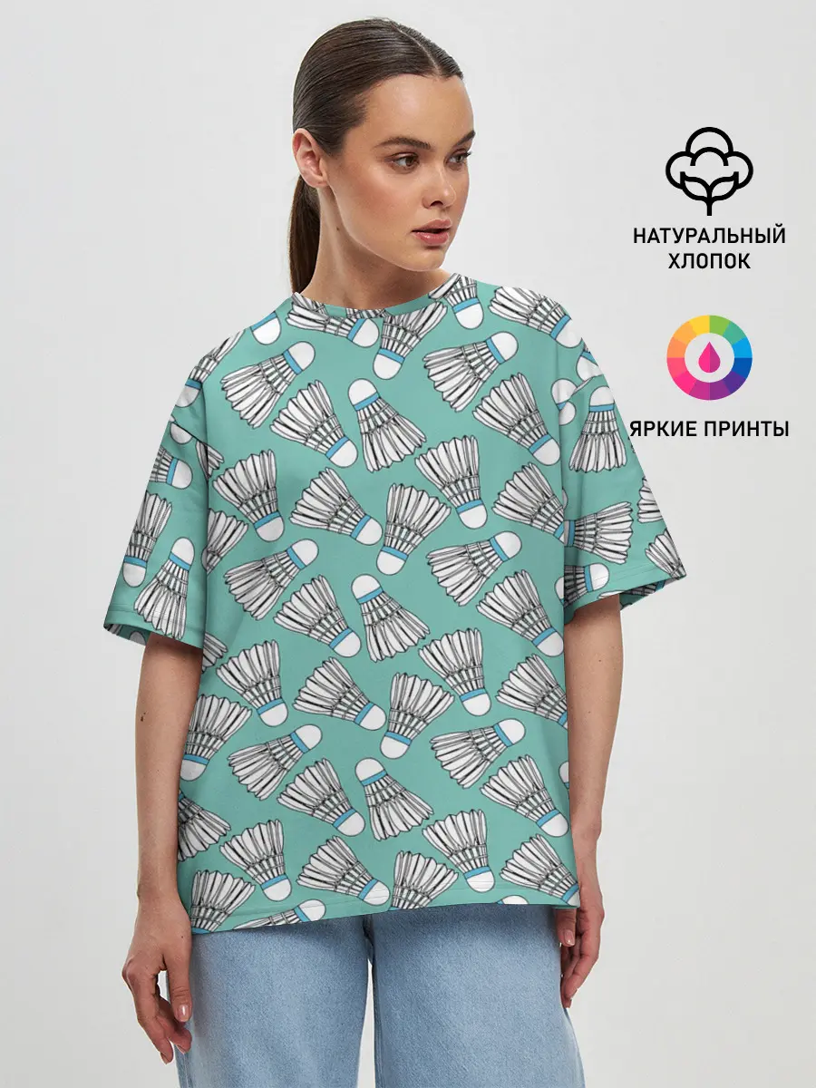 Женская футболка оверсайз / Воланы на ментоловом