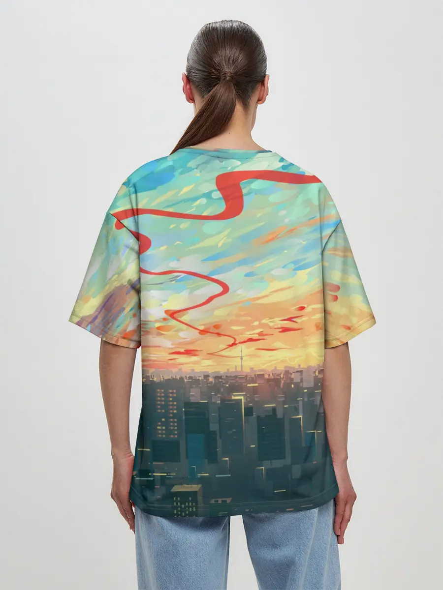 Женская футболка оверсайз / Токио красками
