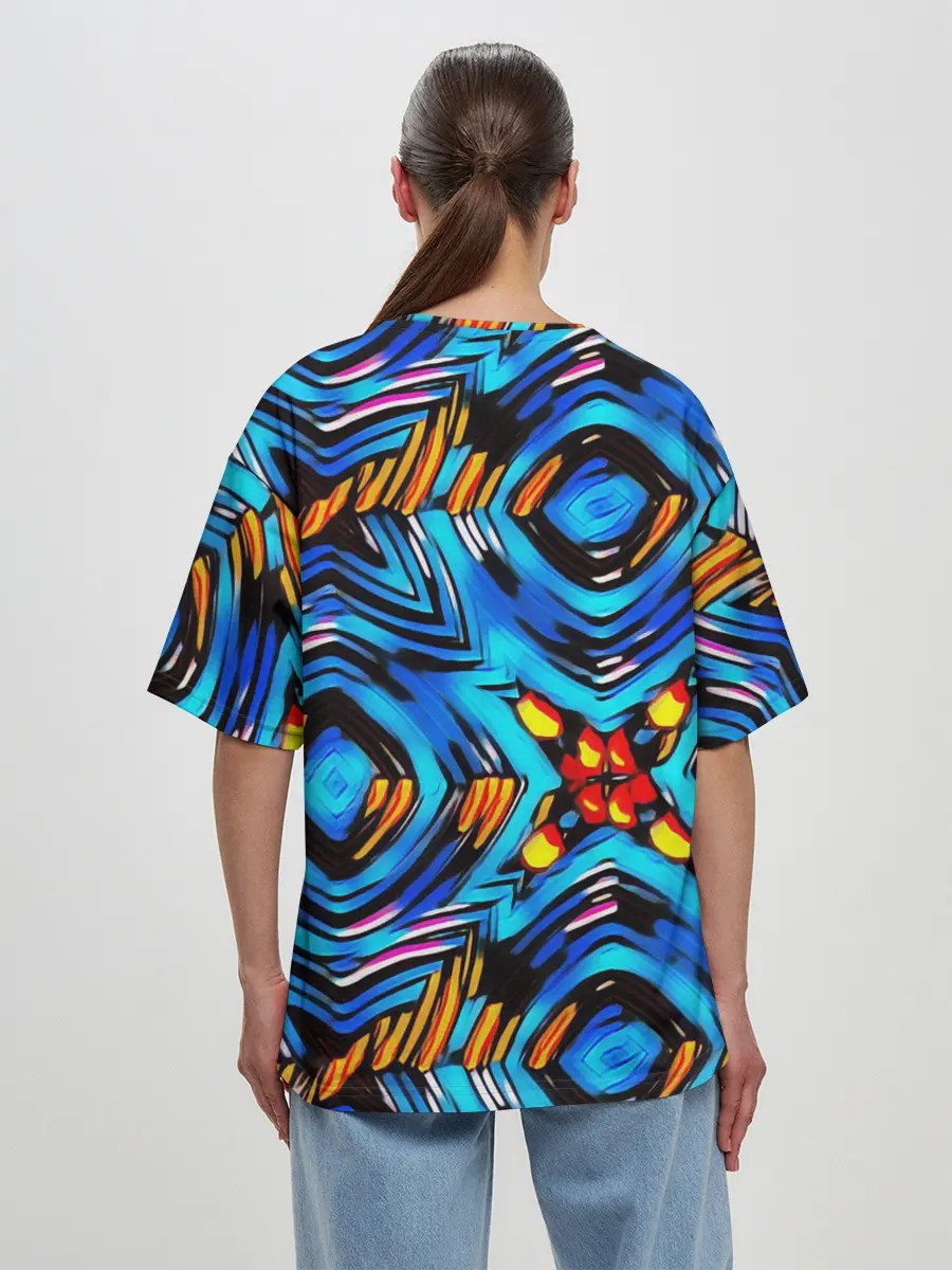 Женская футболка оверсайз / Желто-синий абстрактный узор