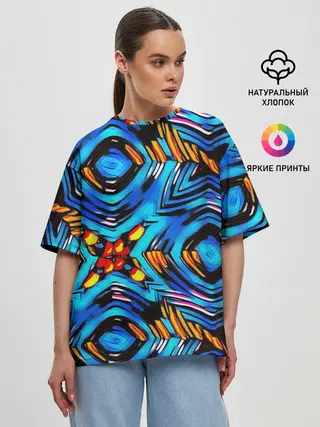 Женская футболка оверсайз / Желто-синий абстрактный узор