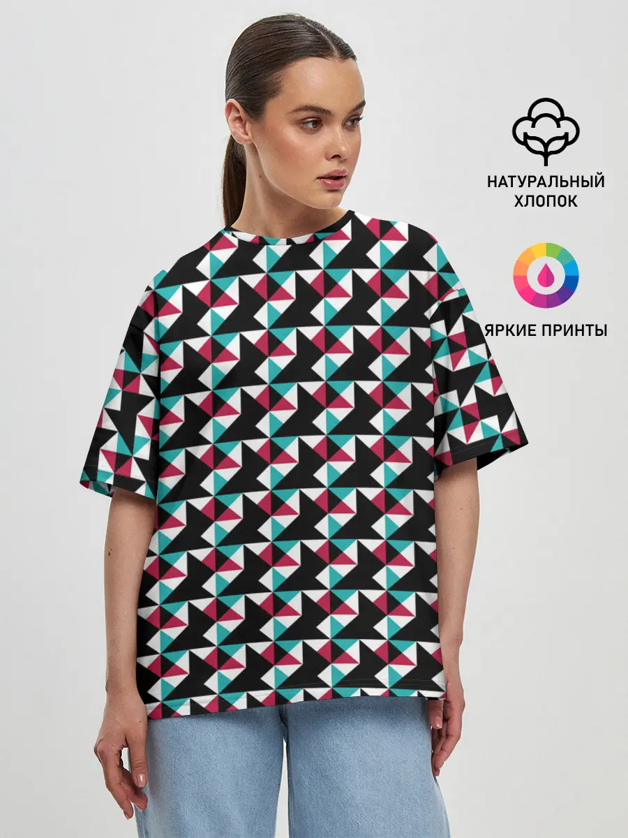 Женская футболка оверсайз / Красно-черный абстрактный узор