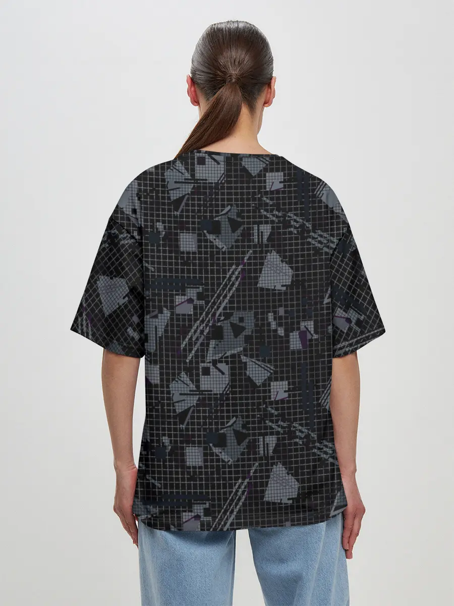 Женская футболка оверсайз / Темный серый узор мемфис