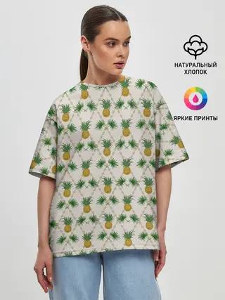 Женская футболка оверсайз / Узор ретро Ананасы