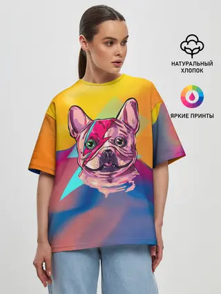 Женская футболка оверсайз / Собака с молнией