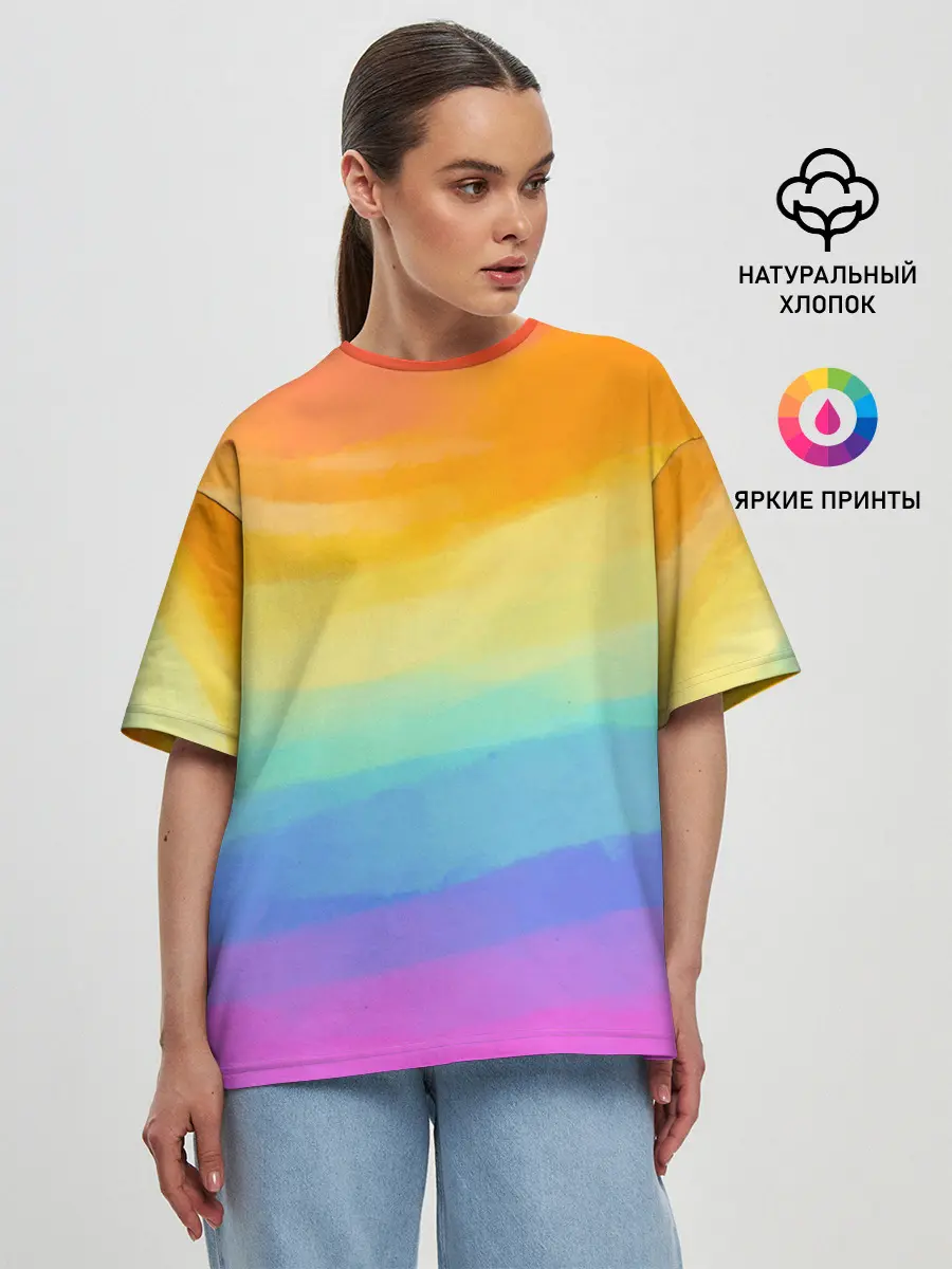Женская футболка оверсайз / РАДУЖНЫЕ ВОЛНЫ | RAINBOW WAVES