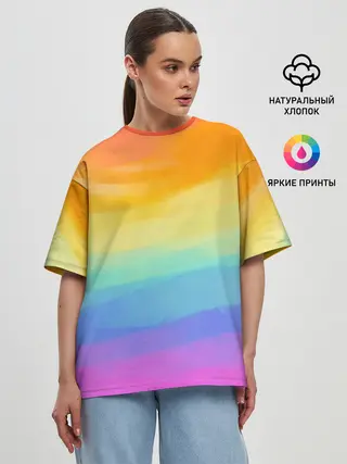 Женская футболка оверсайз / РАДУЖНЫЕ ВОЛНЫ | RAINBOW WAVES