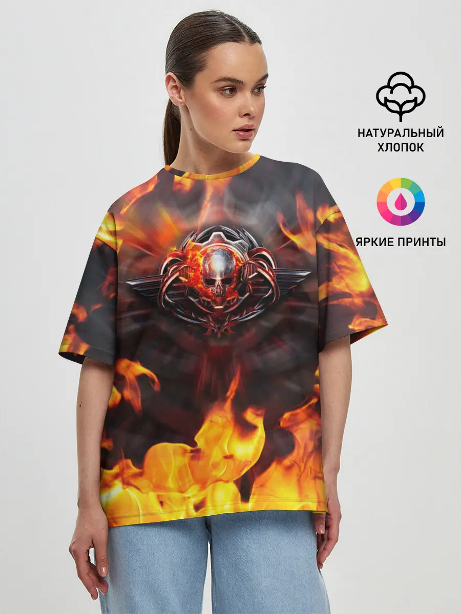 Женская футболка оверсайз / FIRE GEARS OF WAR | ПОСТЕР В ОГНЕ
