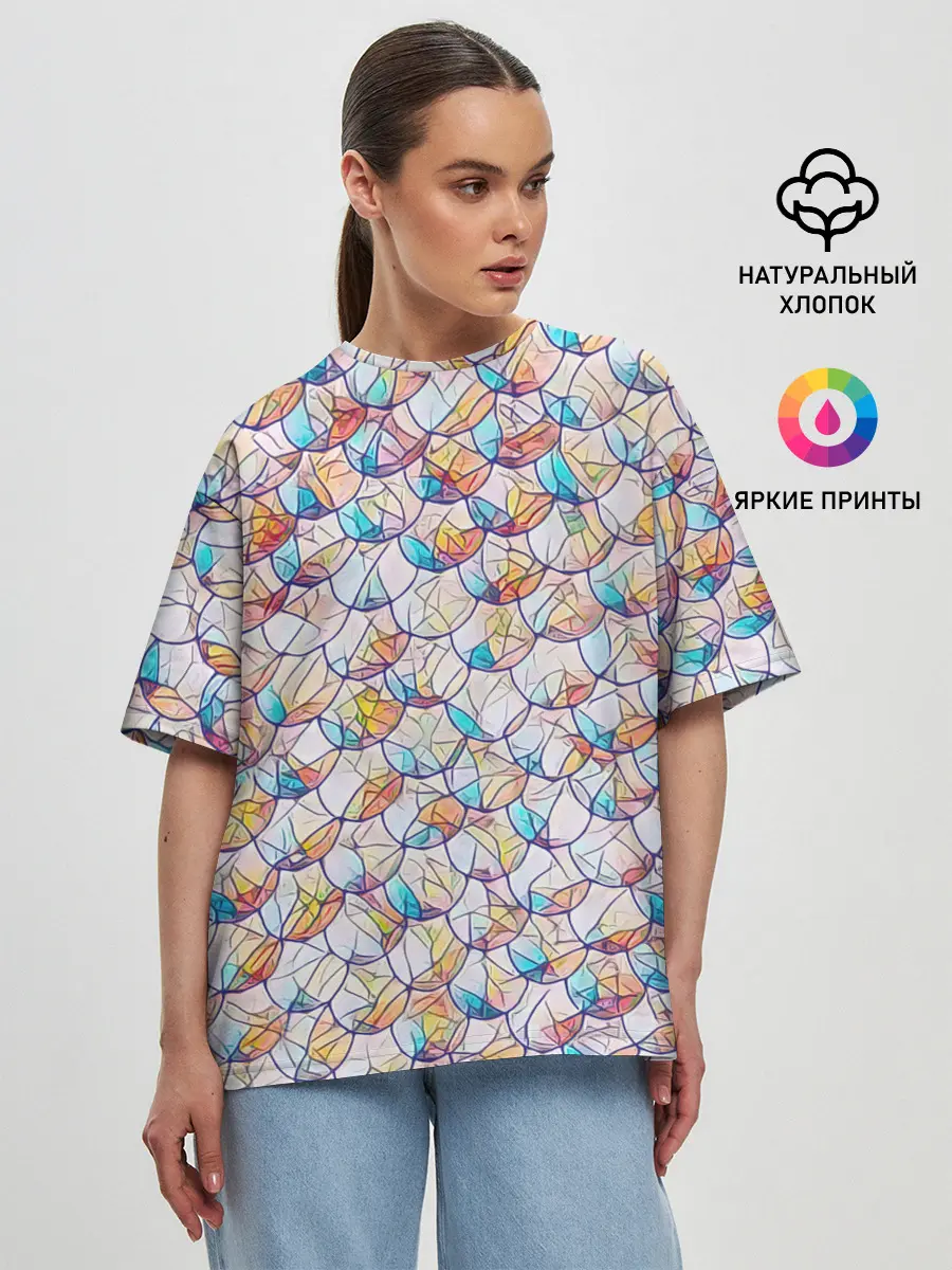 Женская футболка оверсайз / Разноцветная чешуя