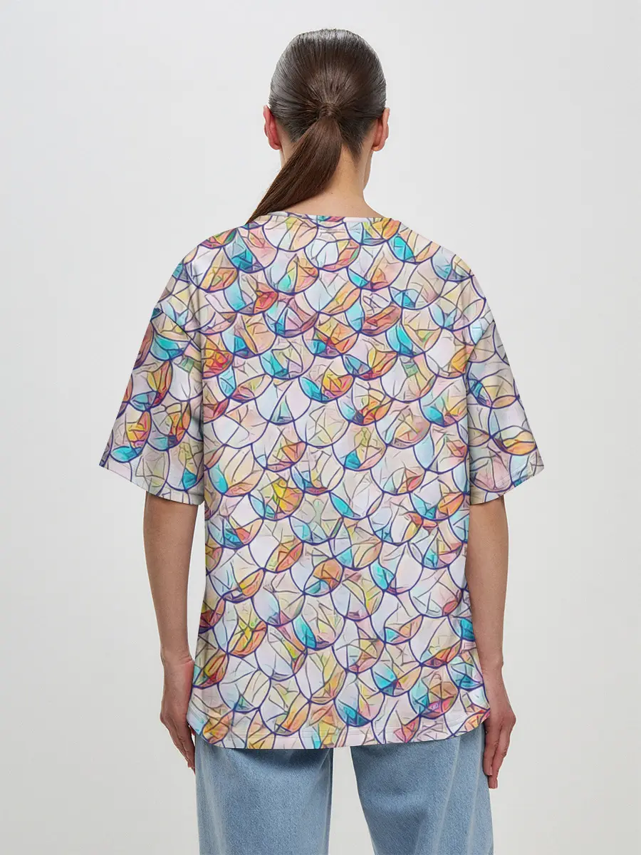 Женская футболка оверсайз / Разноцветная чешуя