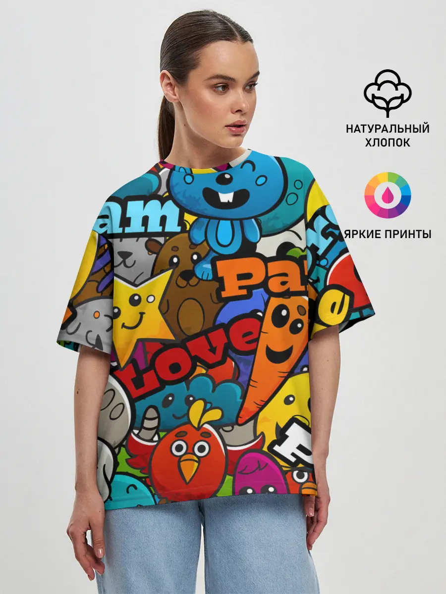 Женская футболка оверсайз / LOVE | PEACE | PARTY