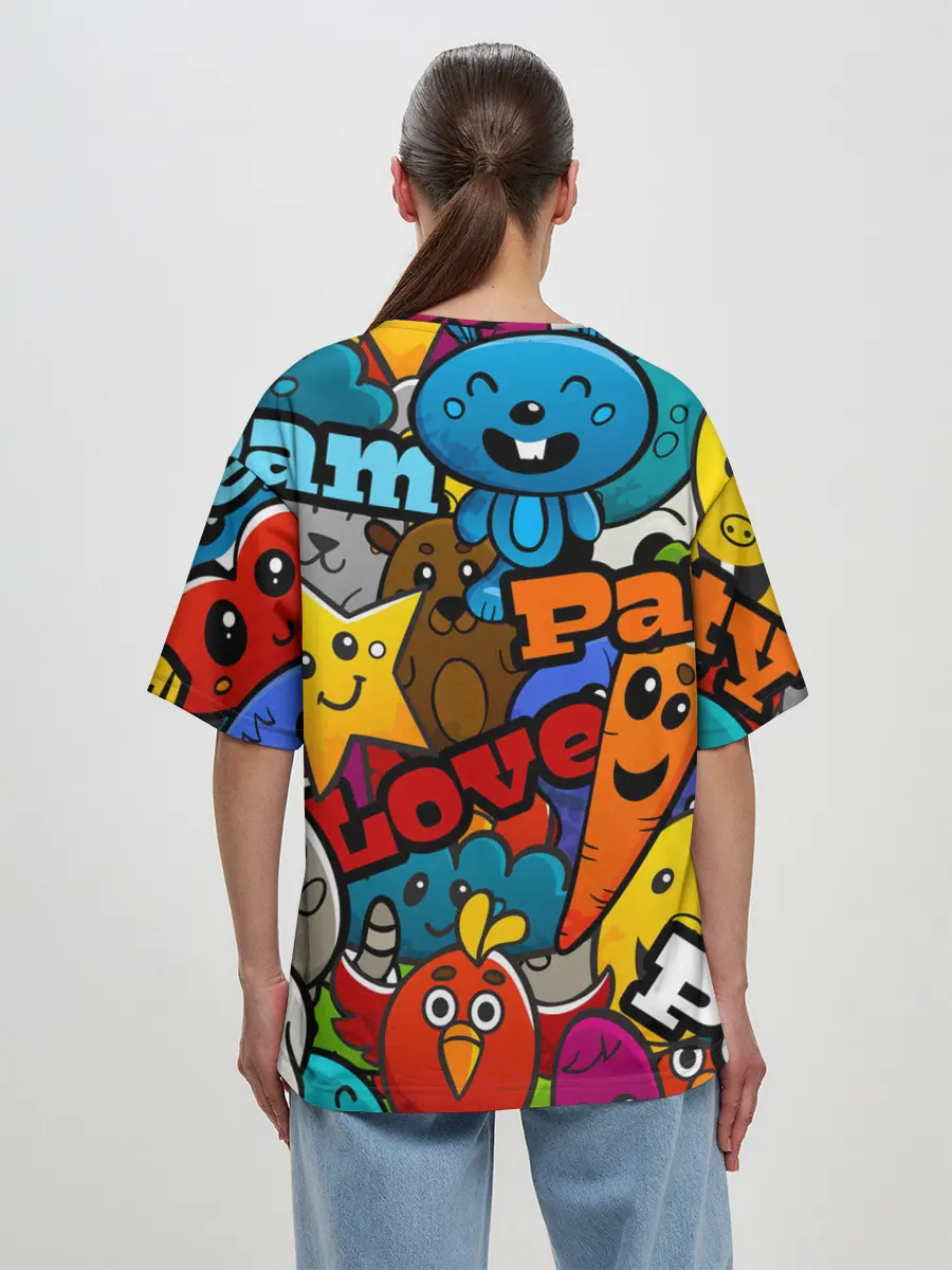 Женская футболка оверсайз / LOVE | PEACE | PARTY