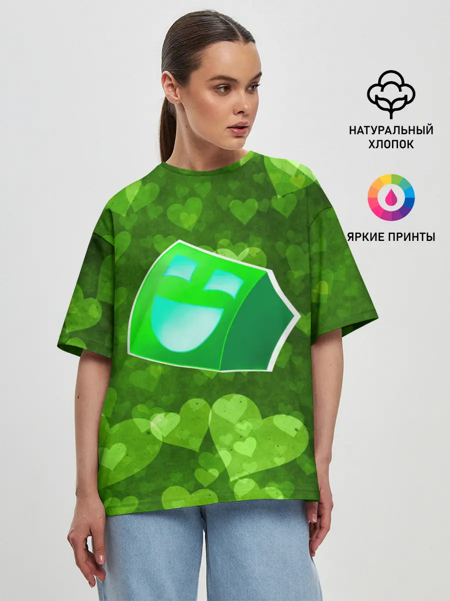 Женская футболка оверсайз / Geometry Dash | Green Love