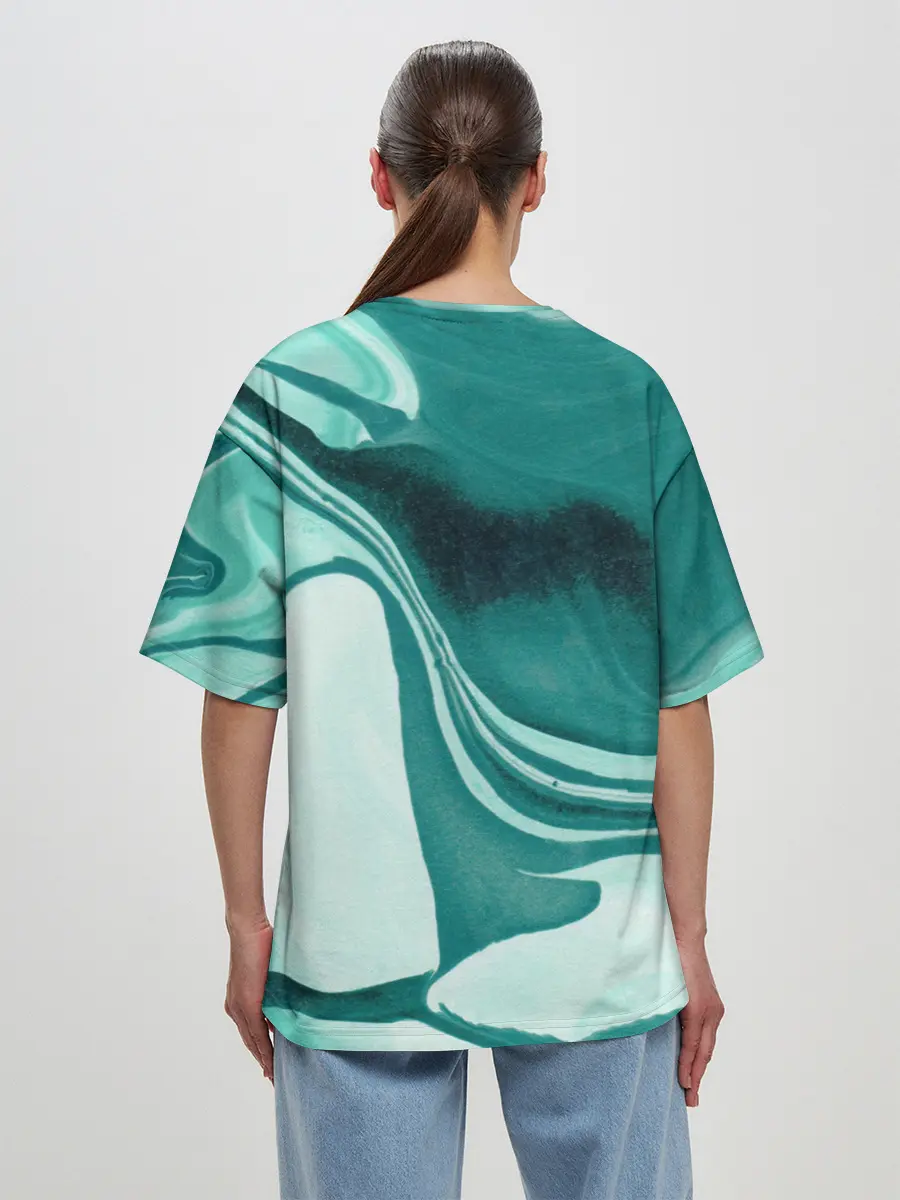 Женская футболка оверсайз / красочный зелёный развод