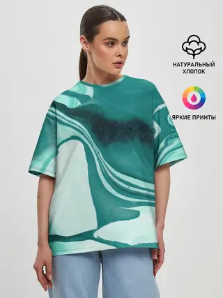 Женская футболка оверсайз / красочный зелёный развод