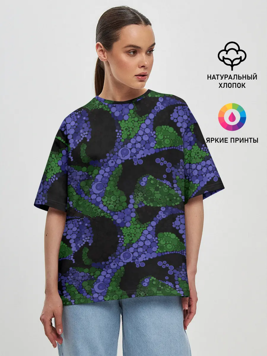 Женская футболка оверсайз / Абстрактный темный в горох